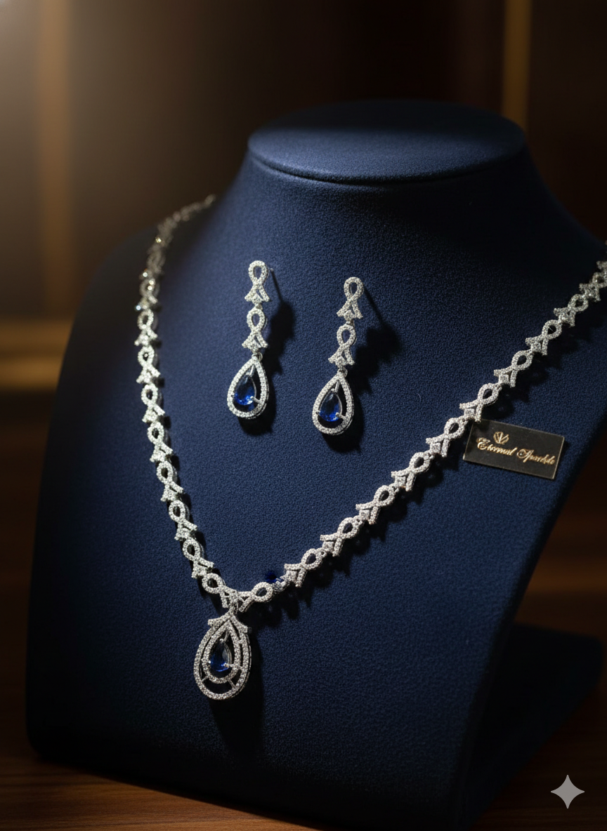 Silver Plated Brass Luxury Crystal AD Diamond Necklace