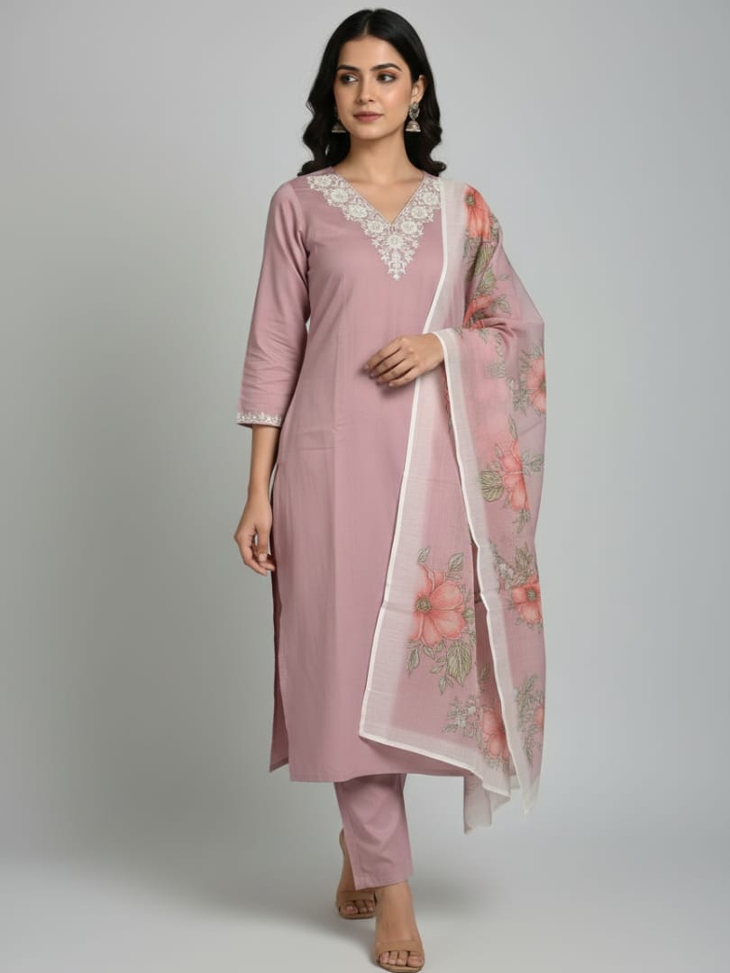 Embroidered Thread Work Kurta Sets in Peach